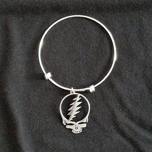 Grateful Dead Bracelet Silver Plated Stainless Steel w/ Steal Your Face Charm